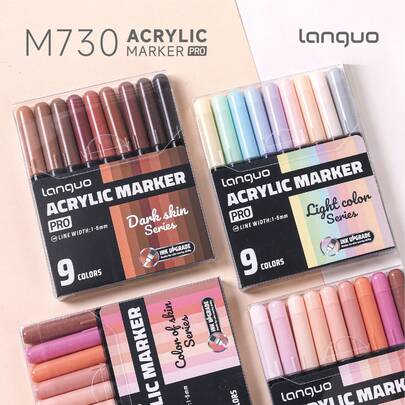 Marker acrilic de mare capacitate Languo PRO, marker acrilic, pâslă acrilică, colorare din pâslă, marker cu alcool, rechizite de artă, vârf moale reglabil cu grosimea de 1-5 mm, potrivit pentru pictură, scris, marcare, bricolaj... Design din geantă de depozitare din material textil pentru depozitare și portabilitate ușoară, portabil și crossbody