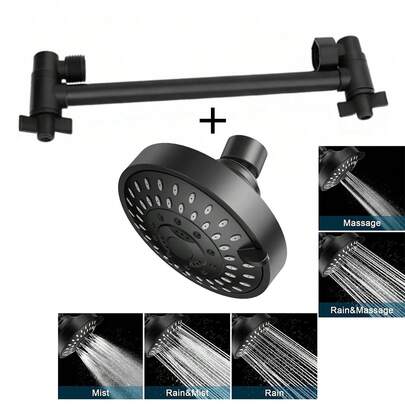 Tatukiko 1 Set Ducha de lluvia de alta presión, brazo extendido de 11 pulgadas, cabezal de ducha de diseño moderno de lujo de alto flujo para hotel