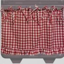 1 pieza Cortina de ventana de horno estilo granja hecha a mano, resistente al calor, con volantes y lazo de cinta, se adapta a todos los modelos de horno, fácil instalación, oculta el desorden, mejora la decoración rústica de la cocina - Multicolor - Ver 8