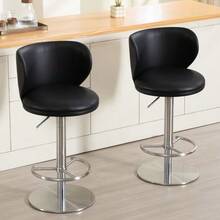 Titanium Black Stainless Steel Bar Stools, Modern Bar Chairs In Quality Leather With Backrest, Swivel And Height Adjustable For Kitchen Counter And Dining Room - 黑色 - 查看 4
