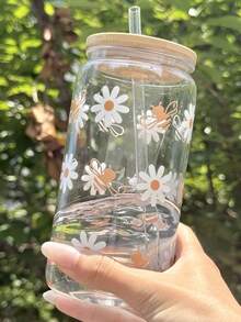 Gelas Air Transparan Anti Bocor 16oz dengan Sedotan | Motif Bunga Daisy dan Lebah Kartun yang Lucu | Gelas Perjalanan untuk Kopi Dingin | Termasuk Tutup dan Sedotan | Dicetak dengan Gaya "Kaleng Soda" | Modis dan Menyenangkan untuk Minuman Dingin - MultiWarna - View 6