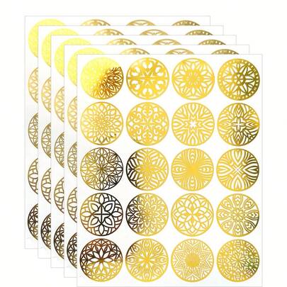 10 buc. Autocolante Mandala din folie aurie - Autocolante rotunde de sigilare în folie aurie de 3,81 cm, design floral geometric, potrivite pentru scrapbooking, ambalaje cadou, sigilare plicuri, ambalaje DIY