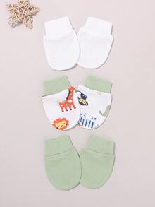3 Pairs 0-6 Months Baby Anti-Scratch Mittens, Soft & Skin-Friendly Solid Color & Printed Newborn Gloves, Suitable For All Seasons - 3pairs - View 10