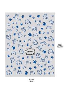 QIANJIKU 2 piezas Pegatinas de arte de uñas con tema de gato lindo - Cara de gato pintada a mano en azul, huellas de gato negras y corazones - Para manicura diaria, de fiesta, de mascotas, decoración DIY - Multicolor - Ver 8