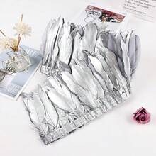 1 Meter Gold & Silver Feather Trim, Gilded Goose Feather Fringe, Clothing Dress Hem DIY Decoration Accessory - Silver - View 7