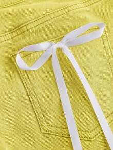 Falda mini de mezclilla con decoración de lazo para verano - Amarillo - Ver 4