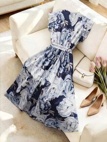 Vestido de verano de mujer con estampado floral elegante, cuello cruzado y volantes en el bajo - Multicolor - Ver 8