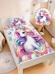 Juego de ropa de cama de 2/3 piezas con estampado floral de unicornio arcoíris, sábanas con patrón de mariposa, protector de colchón antideslizante con bolsillos profundos, incluye fundas de almohada, adecuado para niños, adolescentes, adultos, dormitorios de niños y niñas - Multicolor - Ver 2