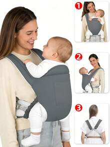 New Upgraded Multi-Functional Baby Carrier, Breathable Baby Wrap, Adjustable Size Suitable For All Seasons, Ideal For Daily Use, Travel And Outdoor Activities, Portable Baby Travel Gear, Adjustable Front And Back Straps For Comfort, Perfect Gift For Newborn Baby, Essential For Infant Boys And Girls - Dark Grey - View 8