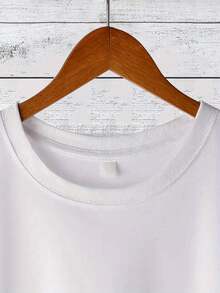 Camiseta manga corta cuello redondo 100% algodón, estampado trendy, tejido ligero y ventilado, estilo moda casual, apta para vida diaria, salidas informales y citas en primavera, verano y otoño - Blanco - Ver 2