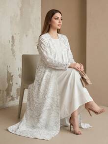 Áo khoác Abaya dài dáng rộng in sọc xanh nhạt, áo cardigan thư giãn dáng suông, áo choàng thường ngày đa năng dành cho nữ. - trắng - Xem 1