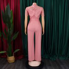 Nuevo Mono Mujer Estilo Europeo Americano Encaje Hueco Manga Corta Cintura Alta Con Cordones Pierna Ancha Sexy - Rosa - Ver 7