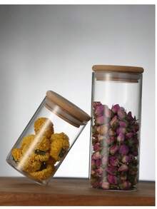 1pc/6pcs Glass Airtight Jars Set, Bamboo Lid Moisture-Proof Storage Bottles, Multi-Size Airtight Containers For Spices, Tea, Grains - Clear - View 9