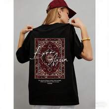 Camiseta de manga corta 100% algodón, elegante y con estilo, de estilo retro europeo y americano, moderna, holgada y versátil. - Negro - Ver 2