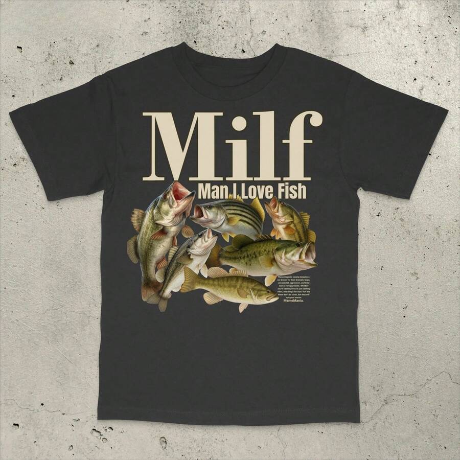 ", I Love Fish" T-Shirt, Retro Fishing T-Shirt, Bass Fishing T-Shirt, Funny Fishing T-Shirt, Stupid Meme T-Shirt, Brain Rot T-Shirt, Deranged - 黑色 - 查看 1