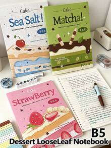 B5 Dessert Themed Notebook, Detachable Loose-Leaf Design, 80GSM Thick Lined Paper, 180° Lay-Flat, Tearable Pages, Cute Dessert Cover Notebook For Students, Office, Note Taking, Exam Prep, Journaling School Supplies - Multiple Options Available - View 1