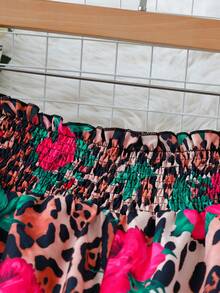 Pantalones rectos de cintura alta de poliéster con estampado de leopardo y floral para vacaciones - Rosa Fucsia - Ver 3