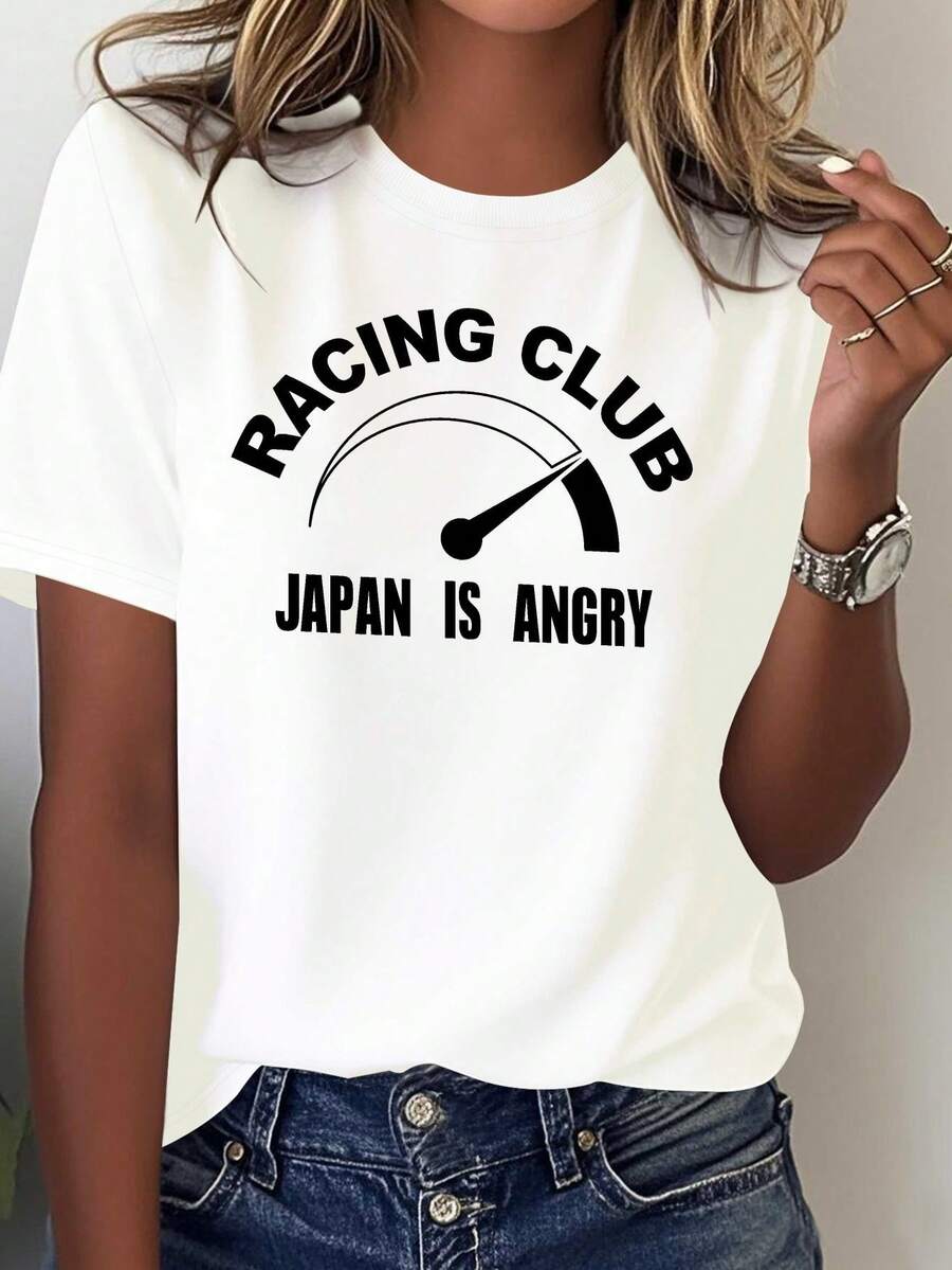 Camiseta Gráfica de Carreras Japonesara Mujer - Divertido Eslogan "Japón Estar Enfdo" y Diseño con Bandera Nipona & Velocímetro – 100% Casual, Ropa Íntima JDM Culturales Fans del Automovilio. Lavable a máquina Todo el Años en Color Rojo Vibrante Con Impresión Audaz Deportiva Textos Japanéses. Corte Rel Para Atuendo casual