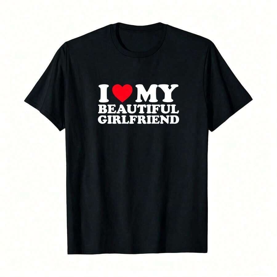 Me encanta mi hermosa camiseta, amo a mi hermosa novia. Sudadera de talla grande para mujer, se adapta fácilmente a diferentes ocasiones. Top de manga corta y cuello redondo, transpirable y cómodo, adecuado para todas las estaciones, uso diario para mujeres. - Negro - Ver 1