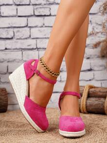 Women's Comfortable Slip-On Round Toe Platform Loafers, Spring/Summer,Wedge Heels - Hot Pink - View 8