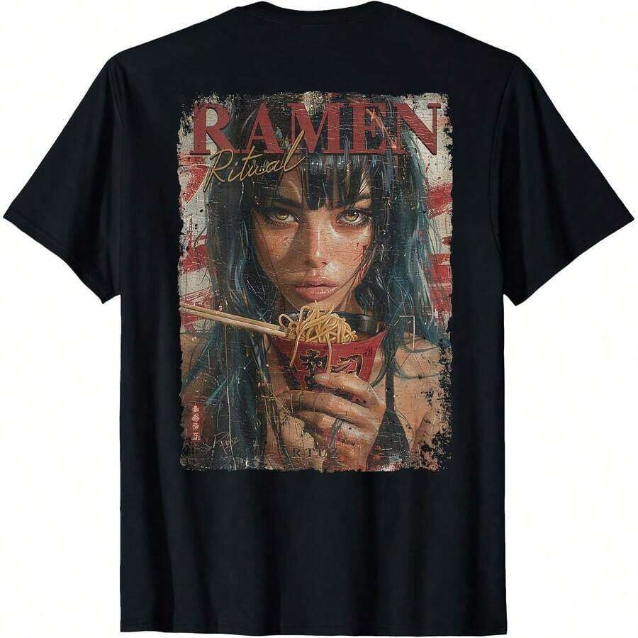1 Piece Ramen Noodles Cat T-Shirt An Y2K Kawa Retro Cats Manga Anime For All Seasons, 100% Pure Cotton, One-Sided Print, Round Neck, Short Sleeve, Unisex, Base Layer, 180g, 100% Cotton, Designs Are Fully Printed. Unisex. - 顏色 7 - 查看 1