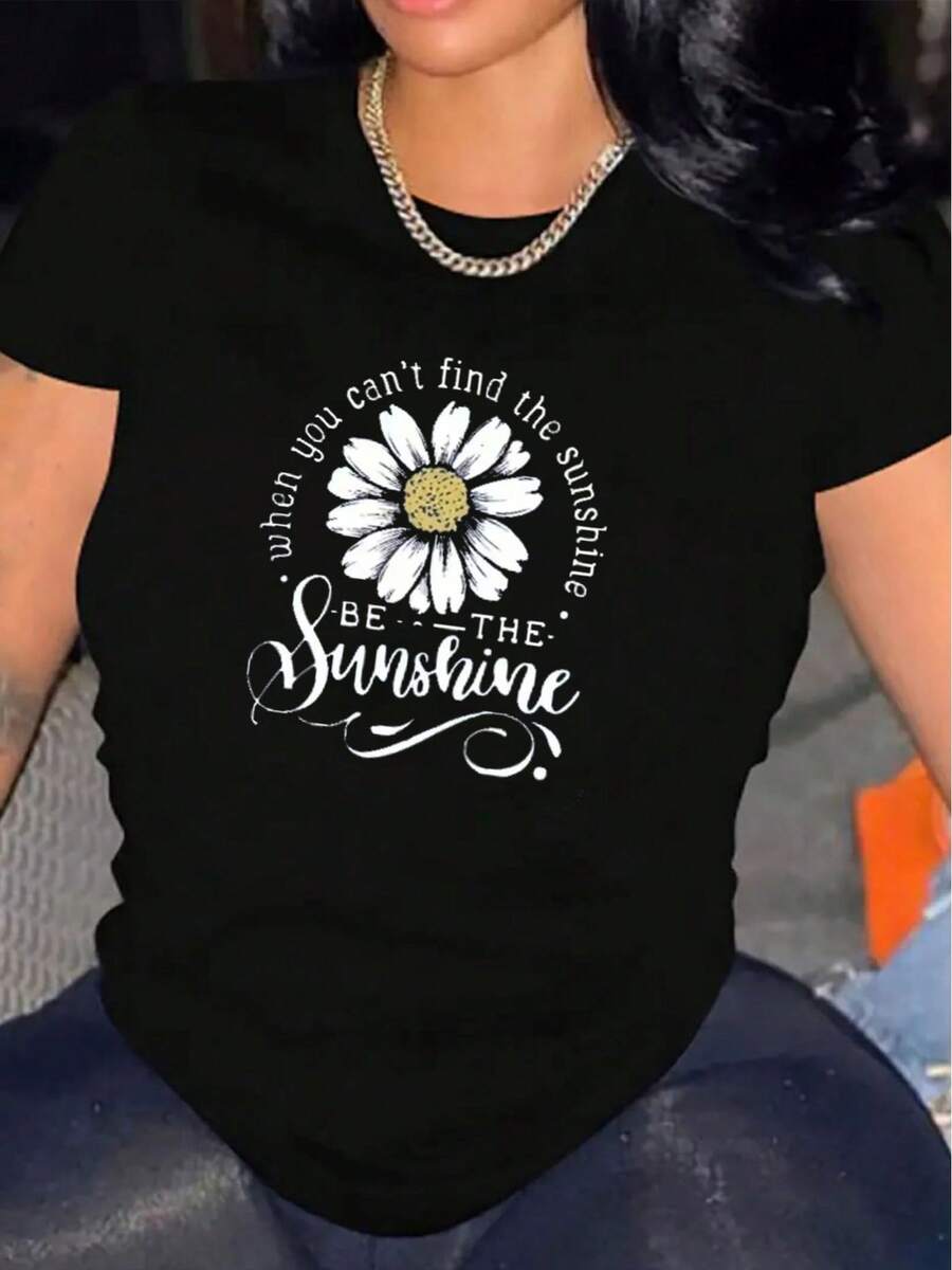 Camiseta Casual de Manga Corta para Mujer, 1 pieza, 100% algodón grueso - Cuello redondo cómodo, top suave y bonito