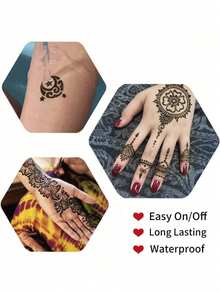 Pâte de tatouage au henné | Conçue pour les tatouages temporaires | Formule semi-permanente et imperméable | Longue durée et résistante à la décoloration | Facile à utiliser avec des pochoirs | Convient aux débutants | Idéal pour la peinture corporelle et les tatouages artistiques | Couleur riche | Créez des tatouages temporaires uniques, esthétiques - Multicolore - Voir 6