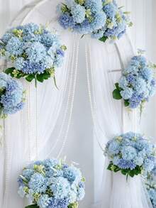 1/3/60件裝 藍色人造繡球花假牡丹絲綢玫瑰花束，適用於居家、婚禮新娘花束裝飾、情人節、生日禮物、畢業典禮及其他場合 - 藍色 - 查看 2