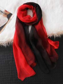 1 pieza Bufanda de gasa con degradado de colores del arcoíris, chal ligero y versátil para mujeres - Negro y rojo - View 6