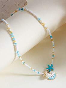 1 pieza Collar bohemio con concha azul, estrella de mar y concha con cuentas - Multicolor - Ver 3
