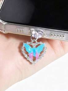 Accesorio de enchufe antipolvo con decoración de mariposa y corazón de ónix y cristal, accesorio colgante compatible con todos los modelos de teléfono - Multicolor - Ver 7