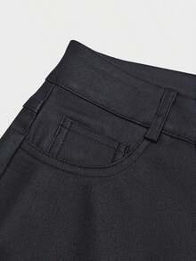 Pantalones acampanados de piel sintética recubierta para mujer, pantalones de tiro alto con ajuste ceñido, elegantes para fiesta, ir al trabajo, vacaciones, festival de música, pantalones rectos casuales, ropa de primavera/verano, talla grande vendido, negro intenso de invierno - Negro 2 - Ver 8
