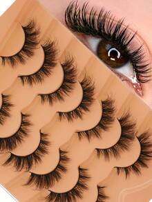 7 Pairs Natural D Curl Russian Mink Faux Eyelashes, Synthetic 3D Mink Fur False Lashes, Cat Eye Style Delicate Eyelash Strips, Eye-Enhancing Effect, Natural Look False Lashes - Cat Eye Lashes - View 2