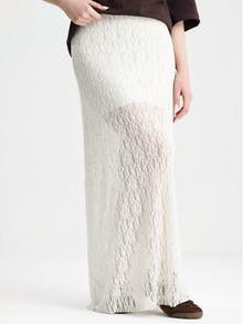 RoseArya Elegant High Waist Lined Lace Maxi Skirt - Beige - View 6