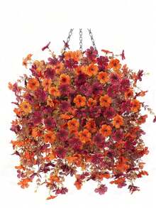1/2/4/6pcs Artificial Outdoor Flowers, Preserved Flowers, Autumn Hanging Eucalyptus Plants, Velvet Violet Vines, UV Resistant Greenery, Thanksgiving, Anniversary, Graduation, Wedding Party, Home, Office, Porch, Garden, Yard, Wall Decor - Autumn Wall Hanging Orange and Red - View 5