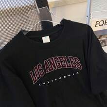 Camiseta de manga corta para mujer, 100% algodón de alto gramaje, estilo coreano, novedad de verano 2025, diseño holgado, top versátil y a la moda. - Negro - Ver 3
