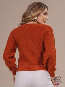 Women's Premium Textured Modal Knit Blouse With Round Neck And Long Sleeves For Winter - Cadet Blue - View 3