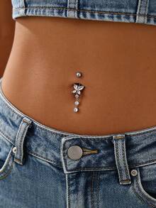 1pc Sparkling Micro-Inlaid Zirconia Butterfly Navel Ring, Zirconia Animal Navel Piercing Jewelry For Women - Silver - View 1