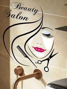 1pc Removable Vinyl Wall Sticker - Modern Beauty Salon Design With Scissors & Makeup Tools, Reusable Glossy Effect, Suitable For Bathroom, Living Room, Bedroom, Study Room Decor, Enhancing Room Aesthetics, Beauty Themed Art, Easy To Apply, Bathroom Decor - A - View 3