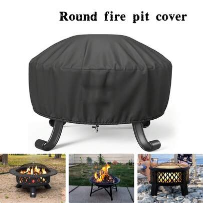 300-GSM Oxford Cloth Round Fire Pit Cover, Compatible With Various Sizes Of Round Fire Pits, With Drawstring And Silver Coating For All-Weather Protection
