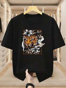 Mangas cortas de moda para deportes de ocio masculinos, estampado 2d con patrón de , elástico y cómodo, adecuado para deportes, viajes, ropa diaria casual - versión convencional de cuello redondo, tejido de punto, camiseta con patrón, camisa cómoda, mangas cortas de moda impresas masculinas - Negro - Ver 7