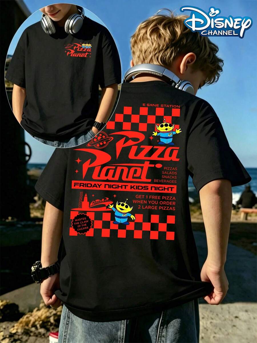 Disney Toy Story Three Eyed Boy, Pizza Planet Three Eyed Boy, Red Black Contrasting Checkerboard Pattern, Personality Eye Catching Print Pattern Summer Tops,Short-Sleeved Casual And Cute Style  Children's Clothing Design, Girl Clothes For Kids Clothes ,Ropa Para Niños,Teen Girls Clothes, Summer Clothes,Boys Summer Outfits,Boys Clothes,Perfect For Cool Girls. Comfortable And Breathable Children's Short-Sleeved T-Shirt. Comfortable And Casual Wear All Year Children's Clothes,Comfortable & Lightweight, Iconic Print For Mix-And-Match Outfits,Suitable For Both Boys And Girls. - màu đen - Xem 1