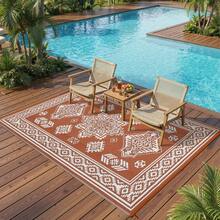 Boho Outdoor Area Rug Waterproof Stain Resistant Durable Edges UV Resistant Light Weight Pet Friendly Mat For RV Trip Patio Backyard Deck Beach Camping Beach Vacation - Red Peach Orange/White - View 4