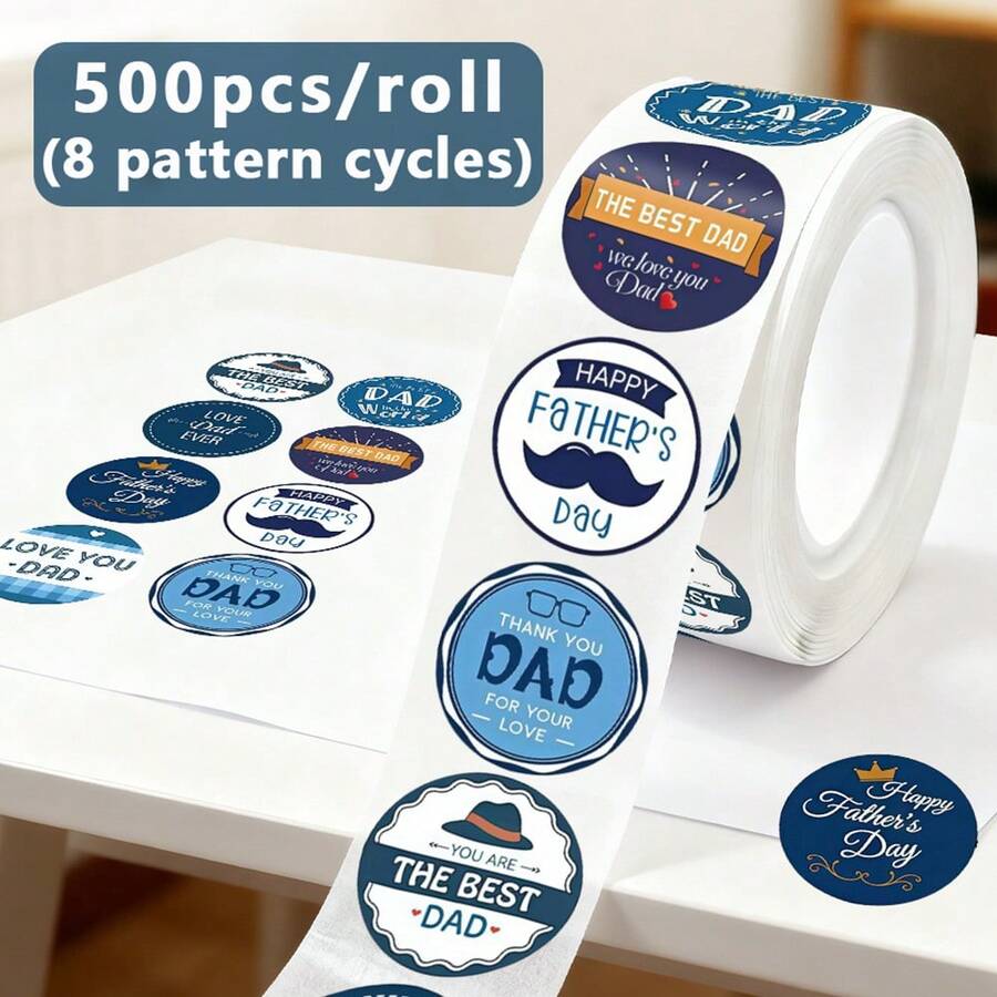500 miếng dán Ngày của Cha, miếng dán Chúc mừng Ngày của Cha với hình mũ, ria mép, cà vạt, nhãn tròn, miếng dán dùng cho thiệp, phong bì, bao bì Ngày của Cha. - Ngày của Cha - Xem 1