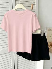 100% Cotton Disney Licensed Girls Zootopia Set - Judy Hopps Print Short Sleeve Tee & Shorts For Kids,Daily Casual Wear, Minimalist Commute Style, Apparel For Teenage & Older Girls, Girls Short-Sleeve Set, Kids Two-Piece Outfit - 粉色 - 查看 2