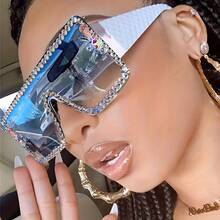 Women's Rhinestone Decorated Large Frame Fashion Glasses - Shiny Party And Daily Accessory, With Decorative Lenses, No Eye Protection,  Personality Glasses, Durable Frame - 黑灰 - 查看 1