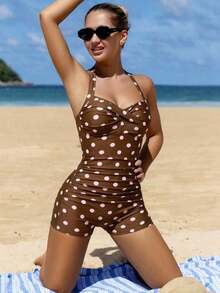 Swim Vcay Traje de baño de una pieza para mujer de verano - Café integral 2 - Ver 3