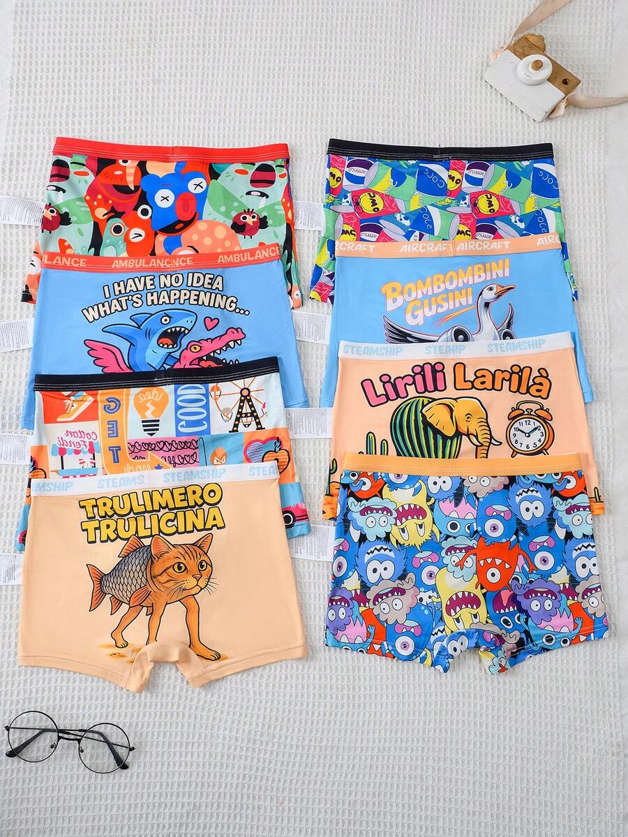 Set de 8 calzoncillos tipo bóxer con estampado minimalista de grafiti y animal para niños preadolescentes - Multicolor - Ver 1