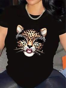 Camiseta de manga corta con estampado de leopardo, hecha de tela ligera y resistente, es muy adecuada para uso casual en restaurantes o salas de estar, con un moderno diseño de animales y un ajuste cómodo. una camiseta estampada muy distintiva / estilo unisex / adecuada tanto para hombres como para mujeres / resistente a las arrugas / transpirable - Negro - Ver 8