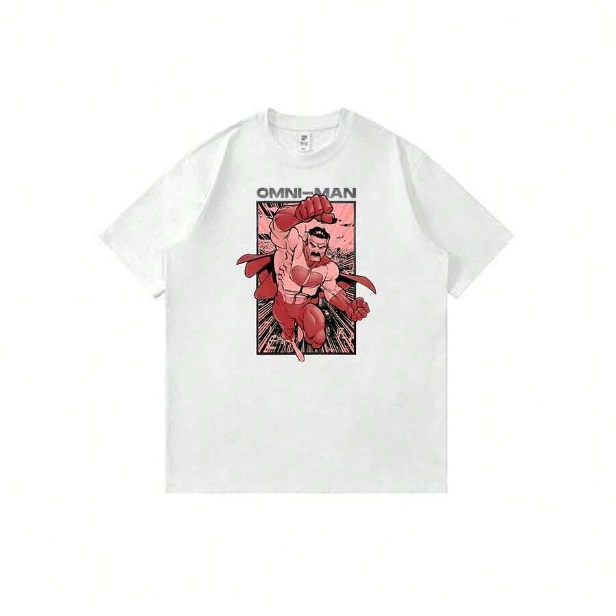 Camiseta unisex con estampado de dibujos animados de anime, estilo cómic, de Invincible Omni-Man. Camiseta informal de verano con cuello redondo. - Blanco - Ver 1